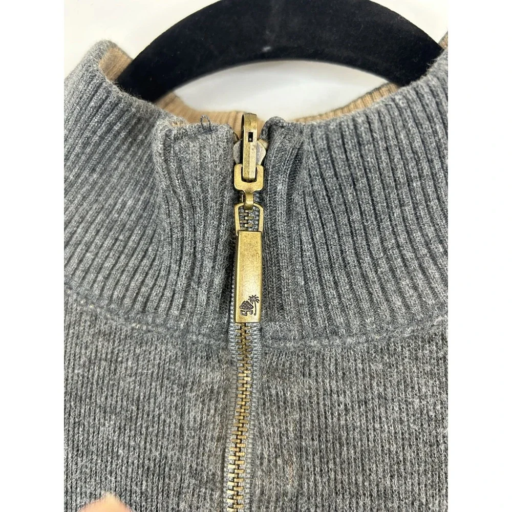 Quarter Zip Mock Neck Size XL Gray Sweater Pullover Cotton Preppy Casual Classic